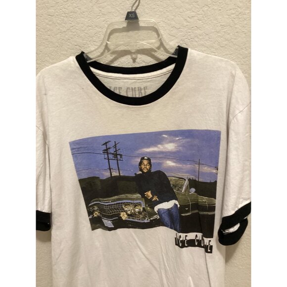 Ice Cube Graphic Ringer T-Shirt White & Black L - Picture 3 of 5
